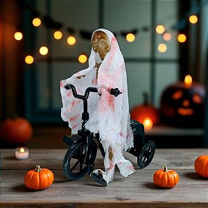 Enfeite Decorativo de Halloween Com Luz e Som - Esqueleto Com Bicicleta - 22x14,5x20cm - 1 unidade - Rizzo