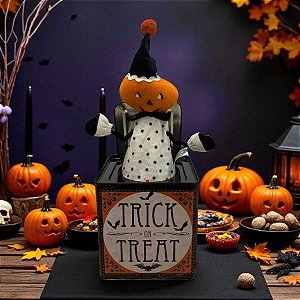 Brinquedo de Halloween com Movimento - Caixa Surpresa Abobóra - 13,5x13,5x13,5cm - 1 unidade - Rizzo