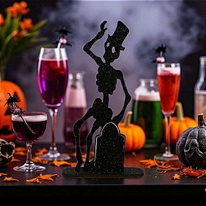 Display de Mesa em MDF - Caveira Com Chapéu - Glitter Preto - 8x25cm - 1 unidade - Rizzo