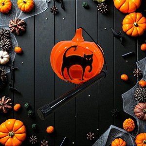 Enfeite Decorativo de Halloween Com Luz e Som - Lanterna De Abobóra Gato Preto - 12x12,5cm - 1 unidade - Rizzo