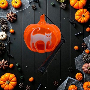 Enfeite Decorativo de Halloween Com Luz e Som - Lanterna De Abobóra Gato Branco - 12x12,5cm - 1 unidade - Rizzo