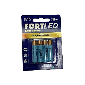 Pilha Comum Pequena (AAA) Zinco 1,5V  - 4 unidades - Fortled  - Rizzo