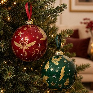 Bola de Natal - Harry Potter - Verde e Vinho - 12cm - 2 unidades - Cromus - Rizzo