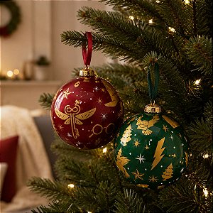 Bola de Natal - Harry Potter - Verde e Vinho - 10cm - 2 unidades - Cromus - Rizzo