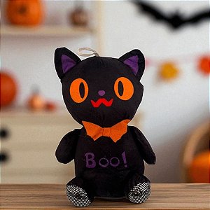 Gato de Pelúcia com Gravata "Boo!" - Preto - 20cm  - 1 unidade - Rizzo