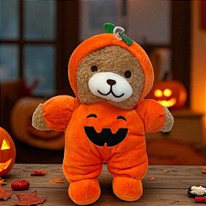 Urso de Pelúcia com Roupa de Abóbora - Laranja - 25cm  - 1 unidade - Rizzo