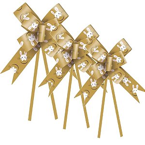 Laço Fácil Coelho Fantasia Ouro - 10 unidades - Cromus Páscoa - Rizzo