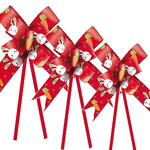 Laço Fácil Vida de Coelho Vermelho - 10 unidades - Cromus Páscoa - Rizzo