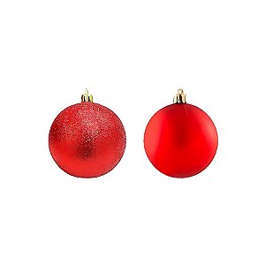 Bola de Natal - Vermelha - Matte e Glitter - 10cm - 2 unidades - Cromus - Rizzo