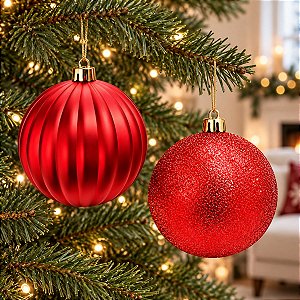 Bola de Natal - Vermelha - Gomo e Glitter - 10cm - 2 unidades - Cromus - Rizzo