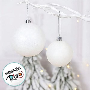 Bola de Natal - Branca - Glitter e Perolada - 10cm - 2 unidades - Cromus - Rizzo