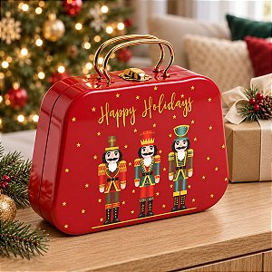 Lata De Metal de Natal com Alça - Soldado Quebra Nozes - 18,5x20x6cm - 1 unidades - Cromus - Rizzo