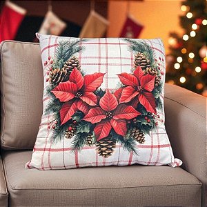 Almofada de Natal - Flores com Pinhas - 43x43cm - 1 unidades - Rizzo