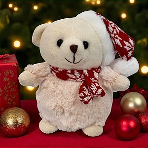 Ursinho de Pelúcia com Cachecol e Touca - Branco - 20cm - 1 unidade - Rizzo