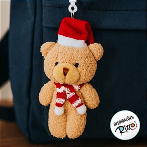 Chaveiro Urso de Pelúcia com Cachecol e Touca - Bege - 15cm - 1 unidade - Rizzo