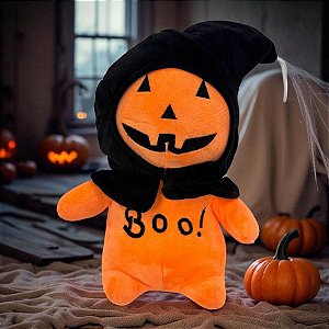 Abóbora de Pelúcia Com Touca "Boo!" - Laranja e Preto - 26cm - 1 unidade - Rizzo