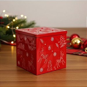 Lata De Metal De Natal - Vermelha - Rena - 9x9cm - 1 unidade - Rizzo