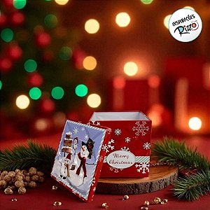 Lata De Metal De Natal - Vermelha - "Have Holly Jolly Christmas" Boneco e Neve - 9x9cm - 1 unidade - Rizzo