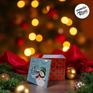 Lata De Metal De Natal - Azul e Vermelha - "Joy to the world" Boneco de neve - 9x9cm - 1 unidade - Rizzo