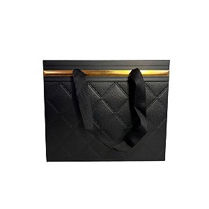 Sacola de Papel com Alça de Nylon - Preta - 18x15x10cm - 1 unidade - Rizzo