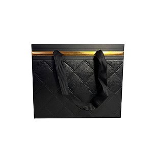 Sacola de Papel com Alça de Nylon - Preta - 18x15x10cm - 10 unidades - Rizzo