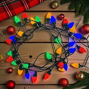 Cordão de LED Pisca Pisca Luz Colorida com Fio Preto 100 Leds de 8 Funções - 15m Bivolt - 1 unidades - Cromus - Rizzo