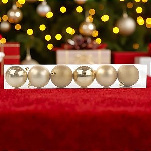 Bolas de Natal em Tubo - Ouro Perolada, Matte e Glitter - 7cm - 6 unidades - Cromus - Rizzo