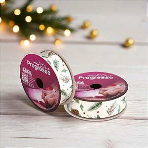 Fita de Cetim 10m x 22mm - Cor 220 - Galhos e Pinhas de Natal - Rolo 10 metros   - 1 unidade - Progresso - Rizzo