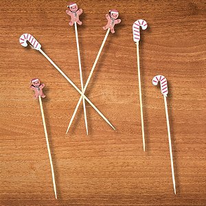 Palito Decorativo Petiscos - Natal - Bengala Doce e Homem Biscoito - 20 unidades - Artlille - Rizzo