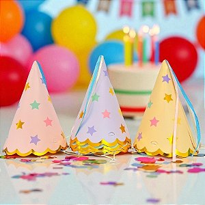 Chapéu Cone Festa - Borda Dourada e Estrelas - 10x14,5cm - 6 unidades - Artlille - Rizzo