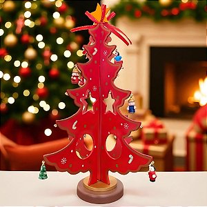 Enfeite de Madeira Árvore de Natal Vermelha - 32x23cm - 1 unidade - Rizzo
