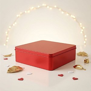 Lata de Metal Quadrada - Vermelho - 19,5x19,5x5,5cm - 1 unidade - Rizzo
