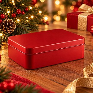 Lata de Metal Retangular - Vermelho - 12x9x4cm - 1 unidade - Rizzo