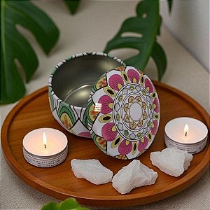 Lata De Metal Estampa De Mandala - Branco - 7x7cm - 130ml - 1 unidade - Rizzo