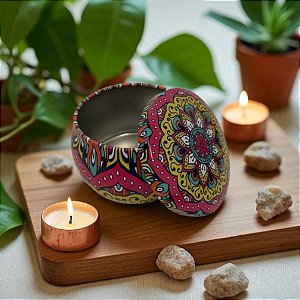 Lata De Metal Estampa De Mandala - Rosa - 7x7cm - 130ml - 1 unidade - Rizzo