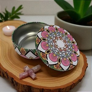 Lata De Metal Estampa De Mandala - Branca - 11x11cm - 300ml - 1 unidade - Rizzo