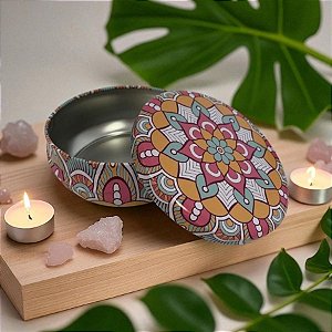 Lata De Metal Estampa De Mandala - Cores Pastel - 11x11cm - 300ml - 1 unidade - Rizzo