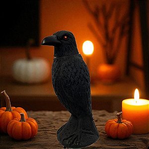 Enfeite Decorativo De Halloween Com Som e Movimento - Corvo Preto - 38,5x16,5cm - 1 unidade - Cromus - Rizzo
