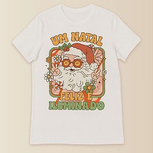 Camiseta Branca Estampada - Papai Noel Hippie - Infantil - 1 unidade - Rizzo
