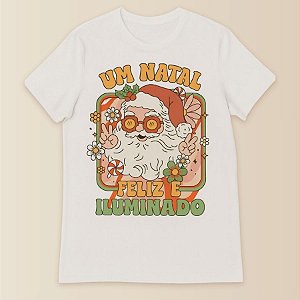 Camiseta Branca Estampada - Papai Noel Hippie - Adulto - 1 unidade - Rizzo