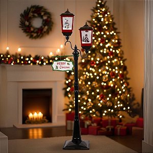 Cenário de Natal - Poste Iluminado com Led - Família Boneco de Neve e Casinha com Papai Noel - 2m - 1 unidade - Rizzo