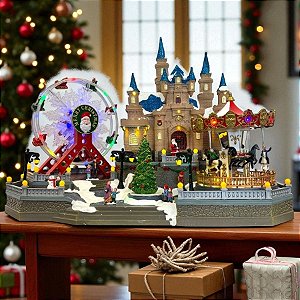 Cenário De Natal - Carrossel e Roda Gigante com Som , Luz e Movimento - 59x37x47cm - 1 unidade - Rizzo
