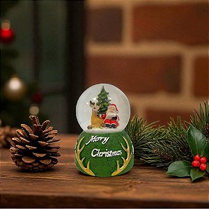 Enfeite Decorativo de Natal - Globo de Natal Decorativo - Papai Noel e Rena - Caixa Musical - 15x10,5x10,5cm - 1 unidade