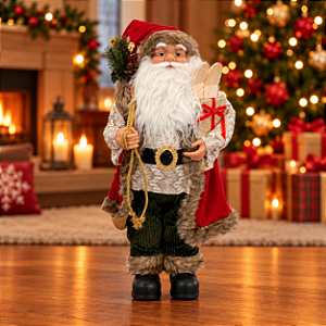 Papai Noel Decorativo em Pé Com saco de presente decorado e Presentes - 60cm - 1 unidade - Rizzo