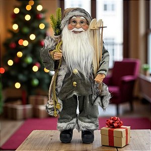 Papai Noel Decorativo em Pé com Saco de Presentes - Verde e Branco - 45cm - 1 unidade - Rizzo