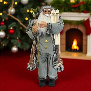 Papai Noel Decorativo em Pé com Saco de Presentes - Verde e bege - 90cm - 1 unidade - Rizzo