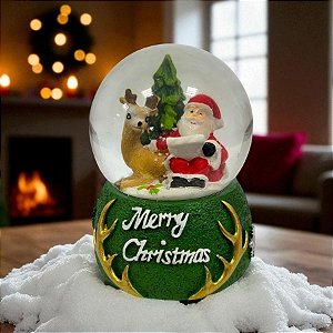 Enfeite Decorativo de Natal - Globo de Neve com Papai Noel e Rena - 6,5x9,5cm - 1 unidade - Rizzo