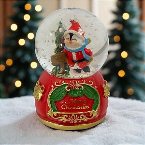 Enfeite Decorativo de Natal - Globo de Neve com Pinguim e Árvore - 4,5x7cm - 1 unidade - Rizzo