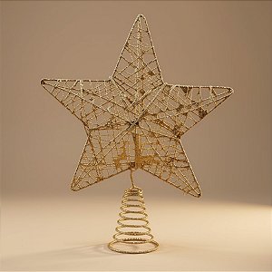 Topo Estrela para Árvore de Natal Plástico - Ouro - 24x19,5x5cm - 1 unidade - Cromus - Rizzo