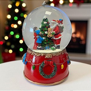 Enfeite Decorativo de Natal - Globo de Neve com Papai Noel e Crianças - 14x10x10cm - 1 unidade - Cromus - Rizzo